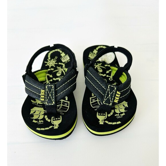 NWOT Reef Toddler Flip Flop Sandal Slip On Black Green Pirate 3/4 - Picture 2 of 6